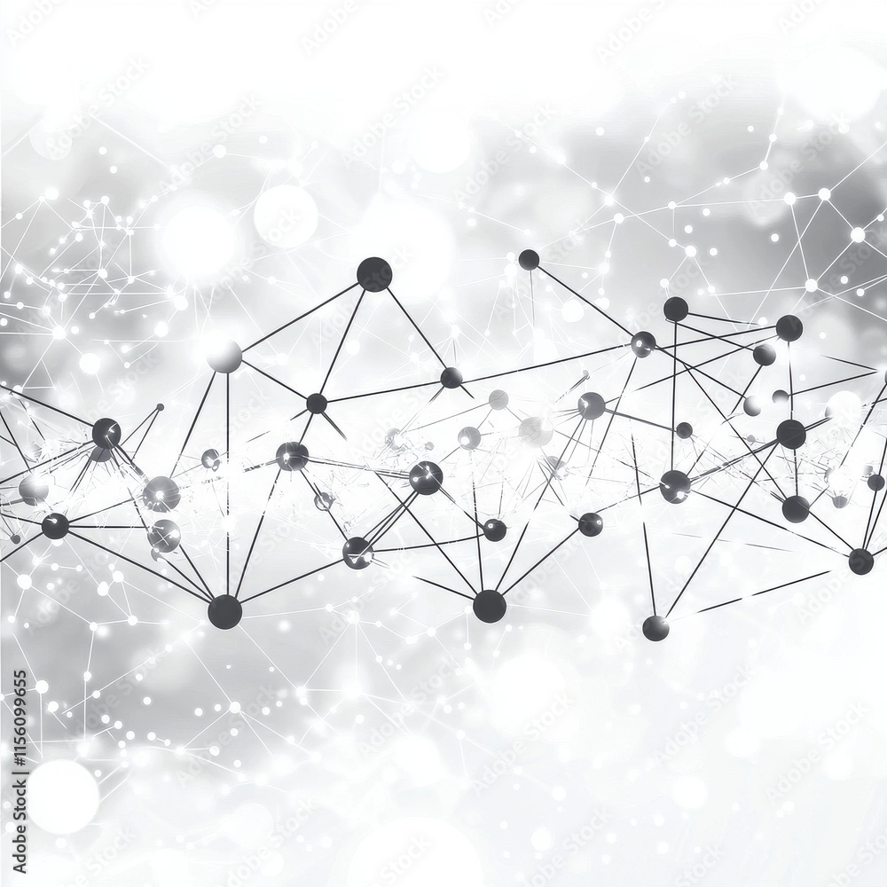 Poster abstract black and white network structure with connected nodes and glowing elements, conveying a se
