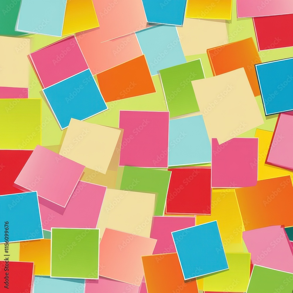 Poster a vibrant array of colorful sticky notes in various shapes and sizes, creating a lively and creative