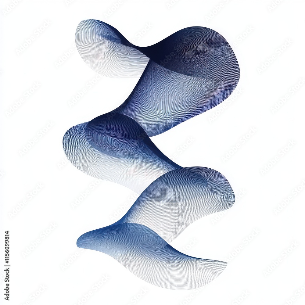 Poster abstract wave-like forms in varying shades of blue, creating a sense of flow and movement.