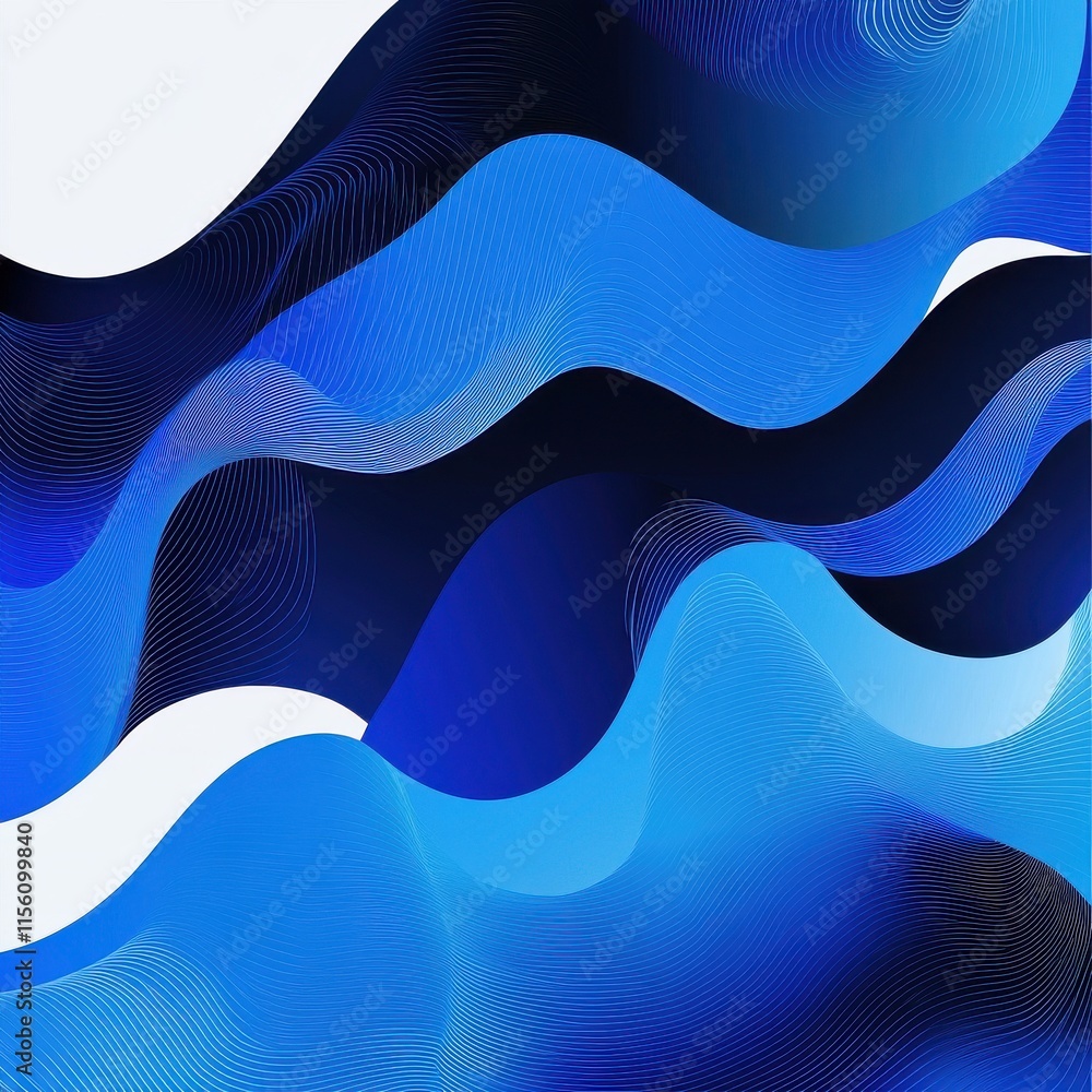 Poster an abstract design featuring flowing waves in various shades of blue, creating a calming and dynamic