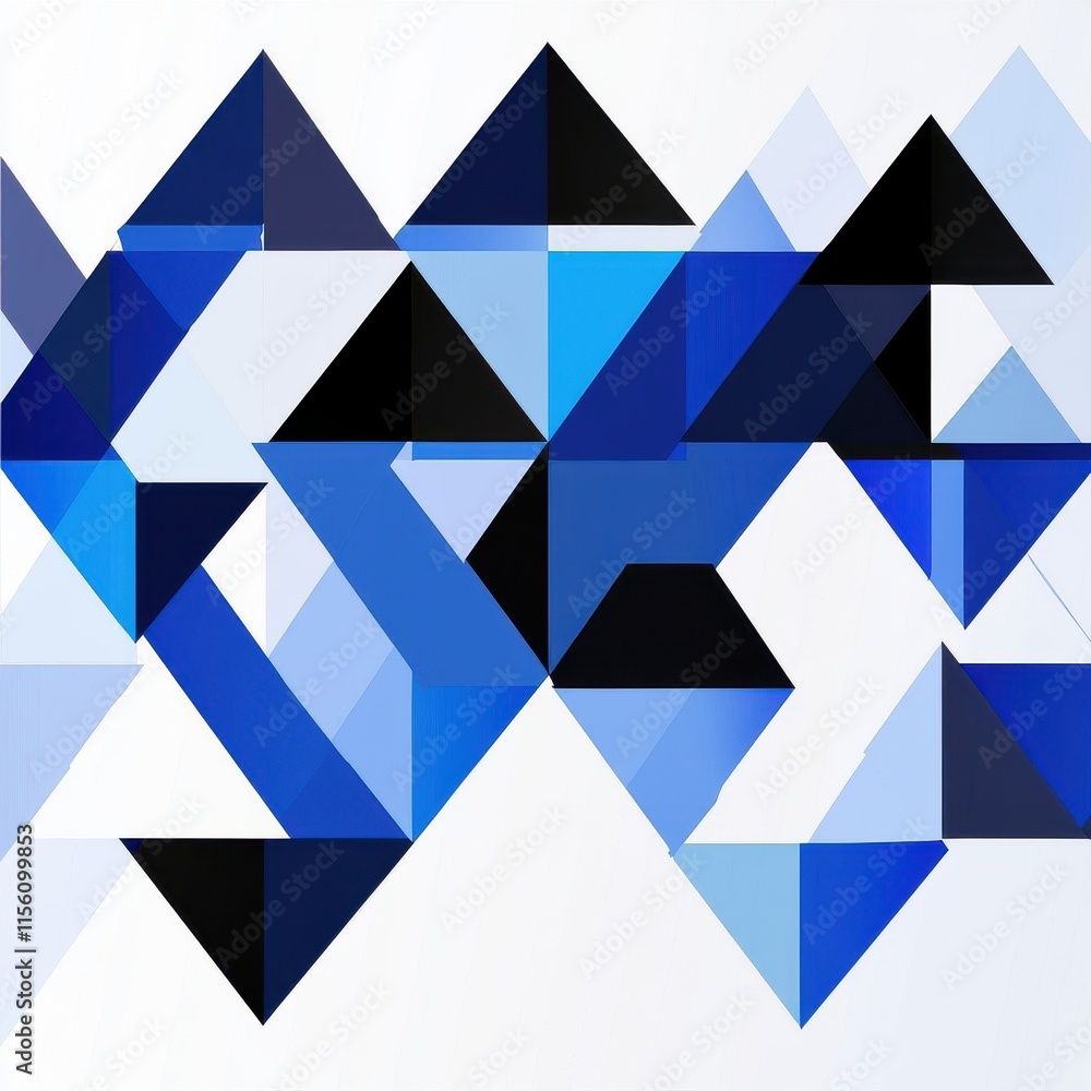 Poster Dynamic abstract composition of blue and black triangular shapes creating a modern artistic symmetry.