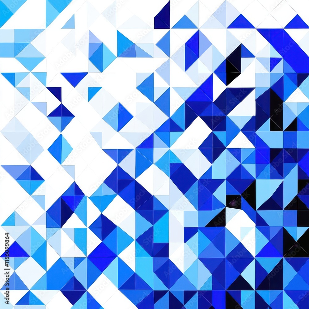 Poster an abstract composition of blue triangles in various shades, creating a dynamic and modern visual ef