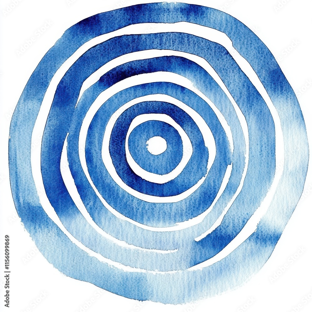 Poster Abstract circular blue watercolor design with concentric circles, creating a serene and calming visual effect.