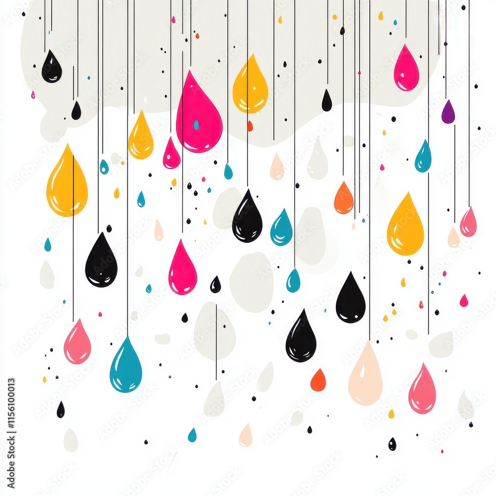 Poster colorful droplets in various shapes and sizes create a vibrant and playful design.