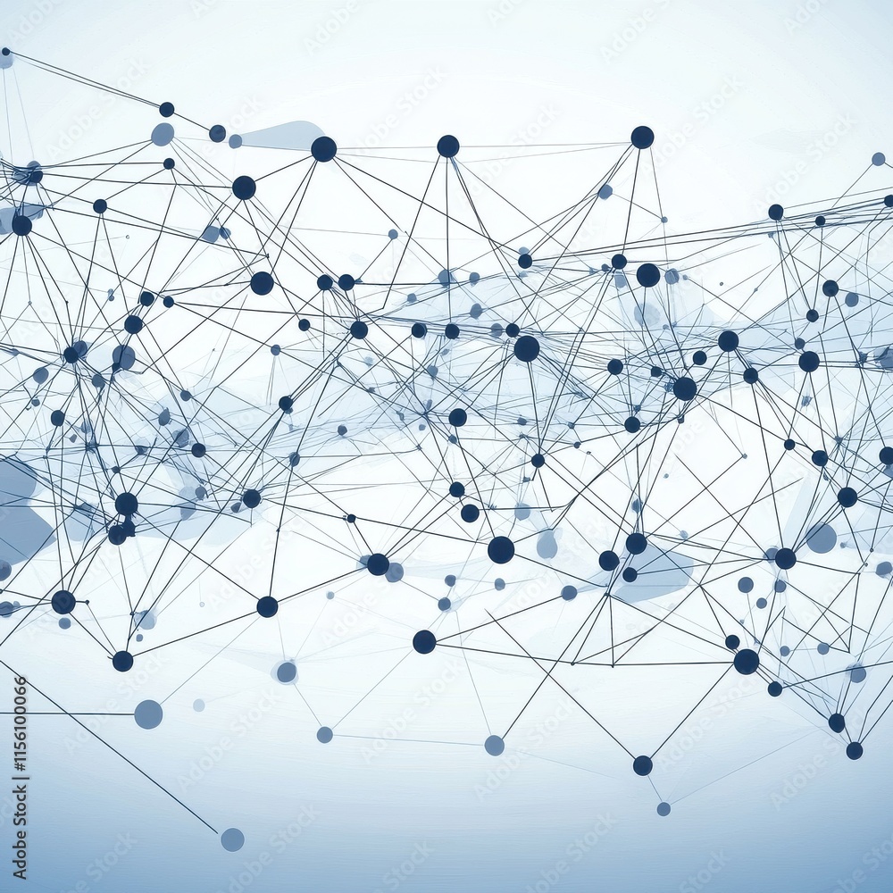 Poster abstract digital network with interconnected nodes and lines in shades of blue, symbolizing technolo