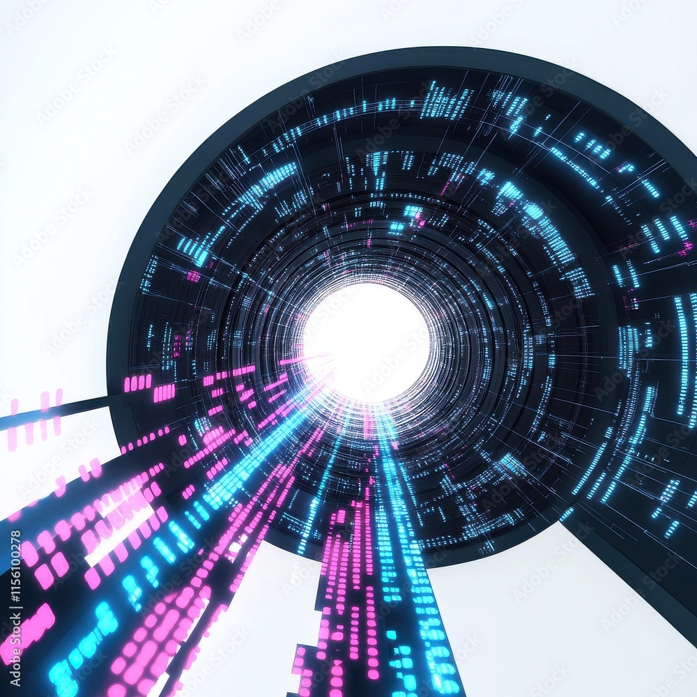 Aufkleber futuristic tunnel with vibrant blue and pink digital patterns, creating an illusion of depth and tec