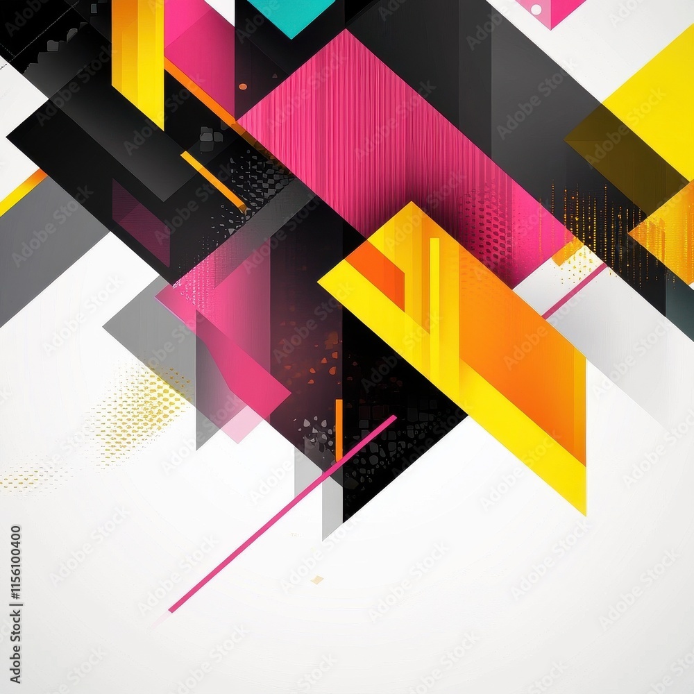 Poster vibrant abstract geometric design featuring bold colors and dynamic shapes, creating an energetic vi