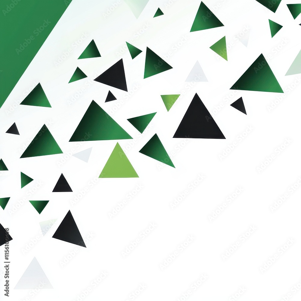 Poster abstract design featuring green, black, and white triangles creating a dynamic and modern visual eff