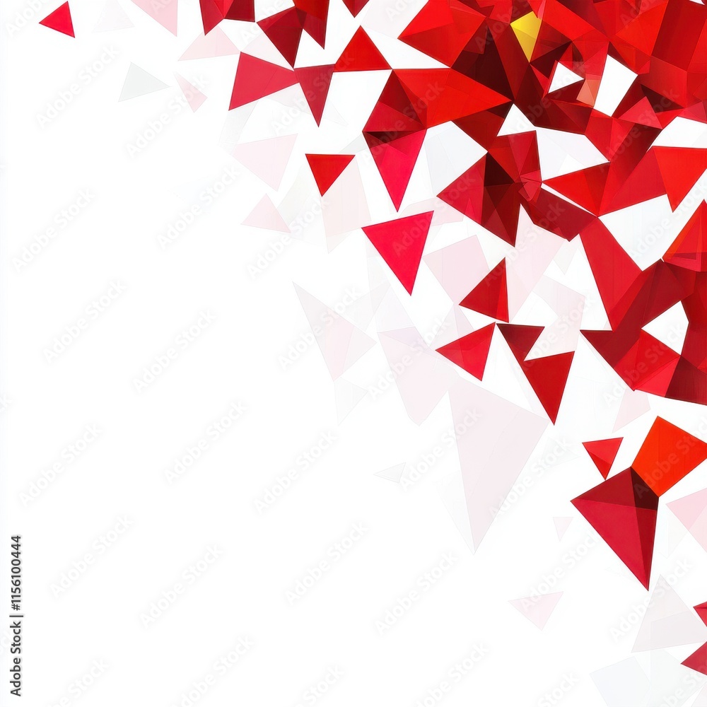 Poster dynamic abstract composition featuring red and white triangular shapes creating a sense of movement.