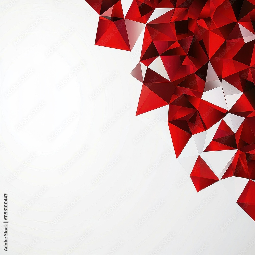Poster vibrant red geometric shapes emerging from a soft white background, creating a dynamic visual effect