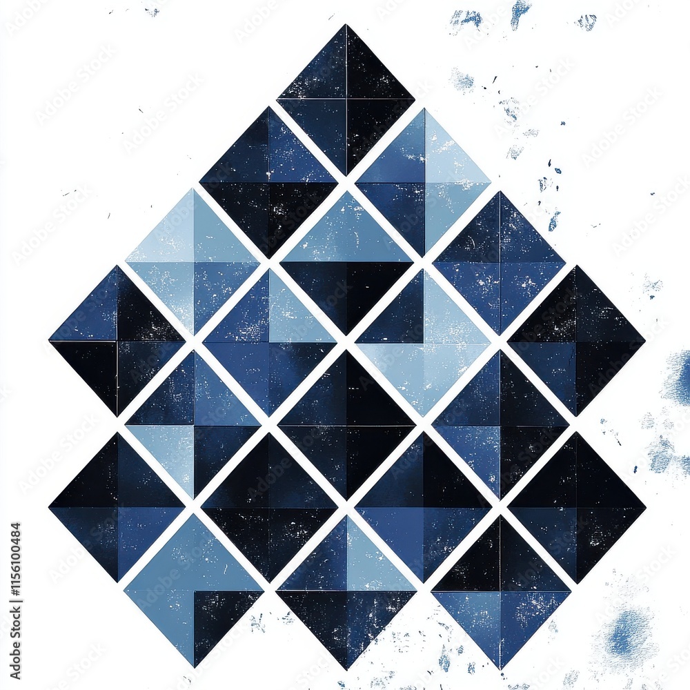 Poster an abstract geometric pattern of blue and black triangles arranged in a diamond shape.