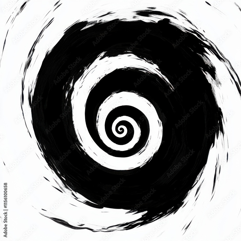 Poster abstract black and white spiral pattern creating a mesmerizing visual effect.