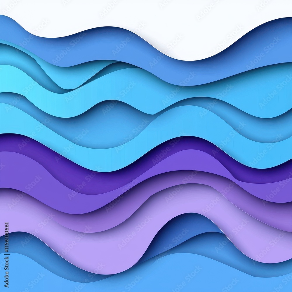 Poster abstract design featuring flowing layers of blue and purple in various shades, creating a soothing w