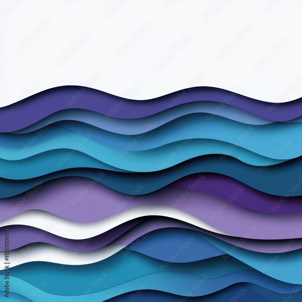 Poster abstract wave pattern in varied shades of blue and purple, creating a sense of depth and fluidity.