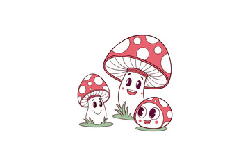 cute whimsical mushroom vector art illustration on white background