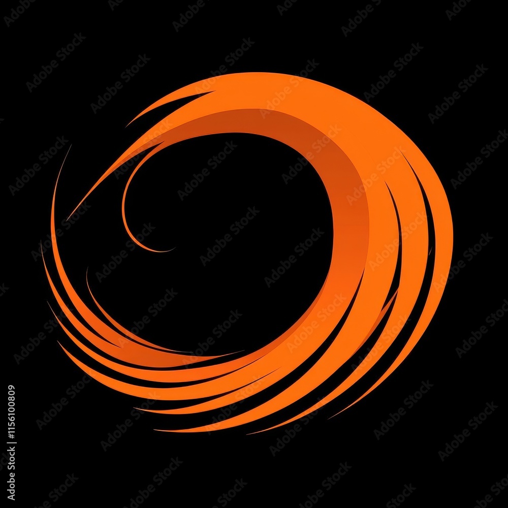 Poster abstract orange swirl design on a black background, creating a modern and dynamic visual effect.