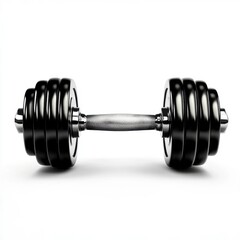 Naklejka premium A shiny black dumbbell resting on a white surface, representing fitness and strength.