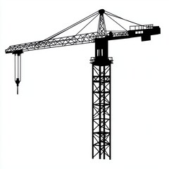 Silhouette of a construction crane against a white background, representing industrial development and engineering.