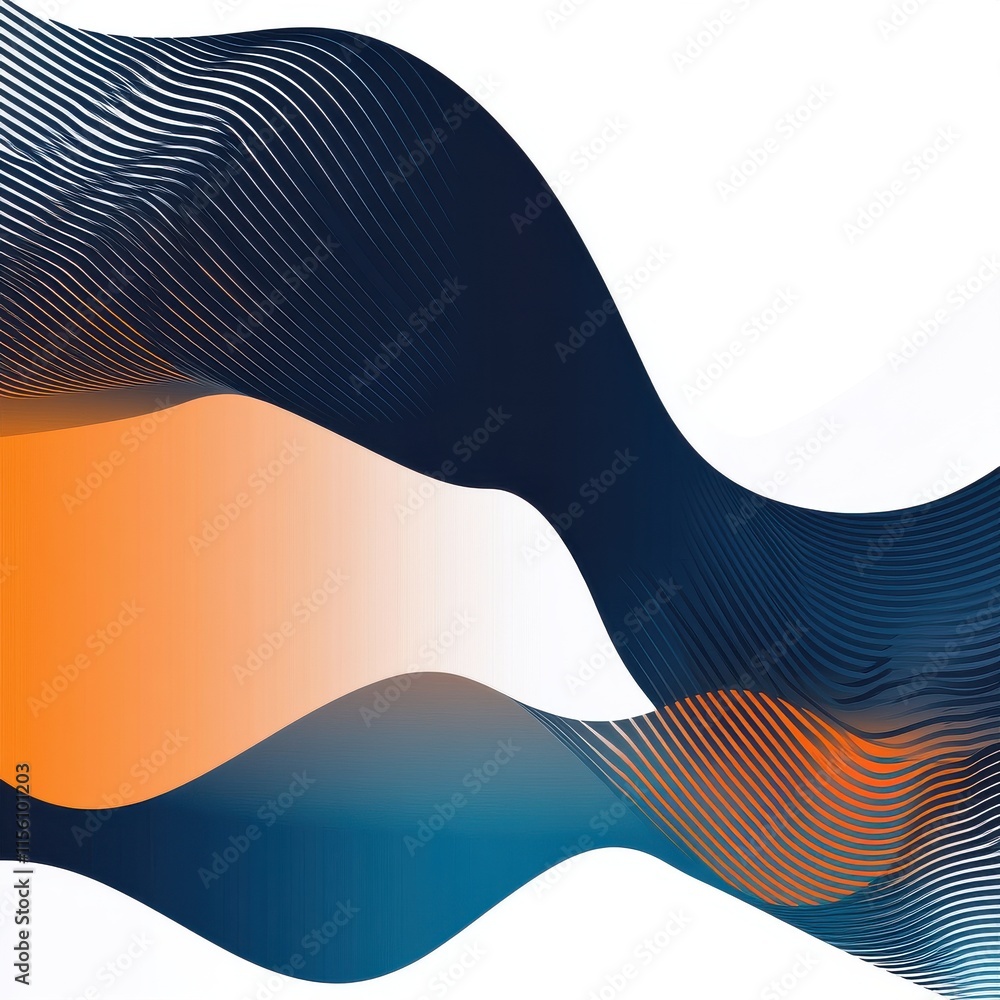Poster abstract wavy lines in shades of blue and orange, creating a dynamic and modern visual effect.