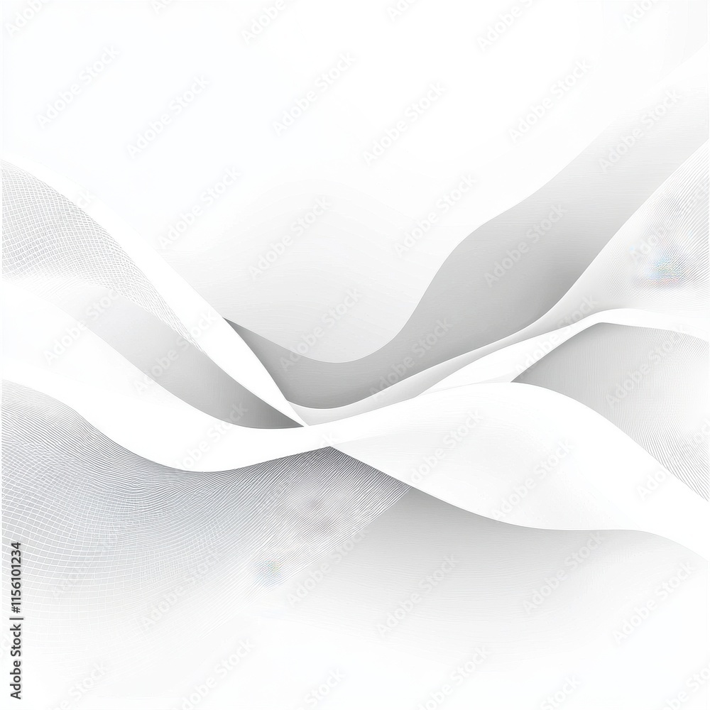 Poster abstract wavy patterns in soft white tones create a calming and modern visual.