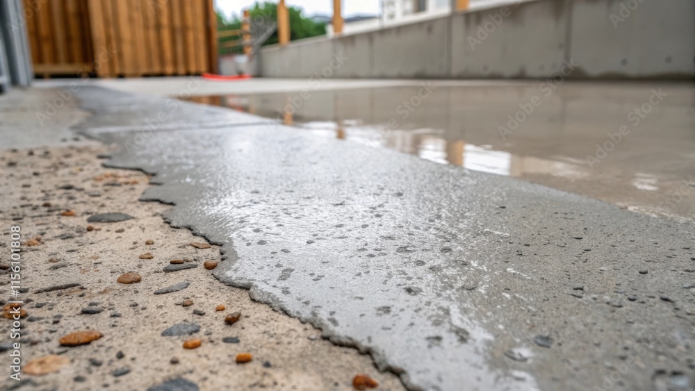 Aufkleber This image brings attention to the grainy surface of exposed concrete mingling with patches of waterproofing material creating a strong visual interplay between hard and soft