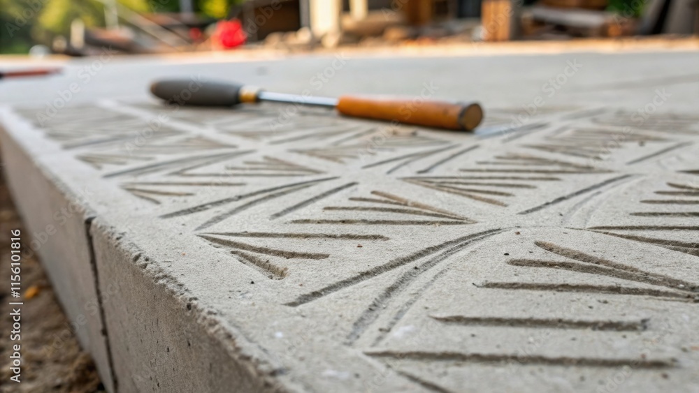 Poster tightly cropped the concrete surface displays intricate marks where tools have skimmed across reveal