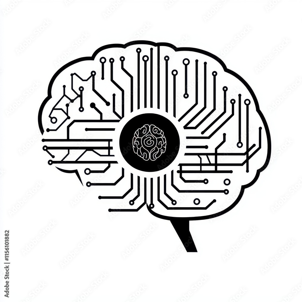 Aufkleber a stylized illustration of a human brain with circuit patterns, symbolizing artificial intelligence 