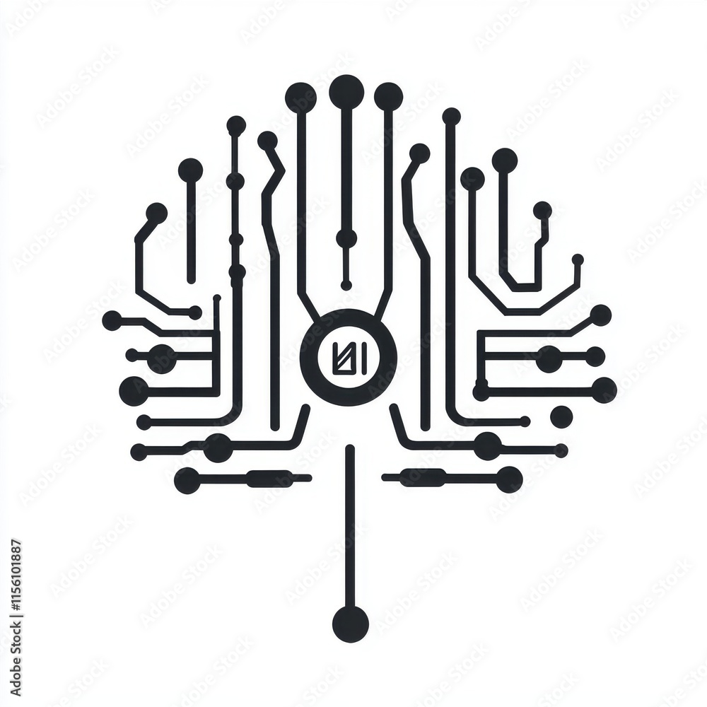 Poster abstract illustration of a brain composed of circuit patterns, symbolizing ai and technology integra
