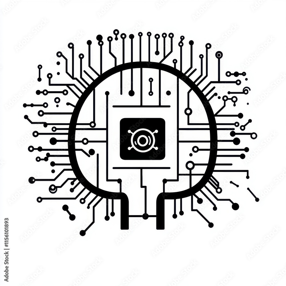 Poster a stylized graphic of a human head made from circuit patterns, symbolizing technology and artificial