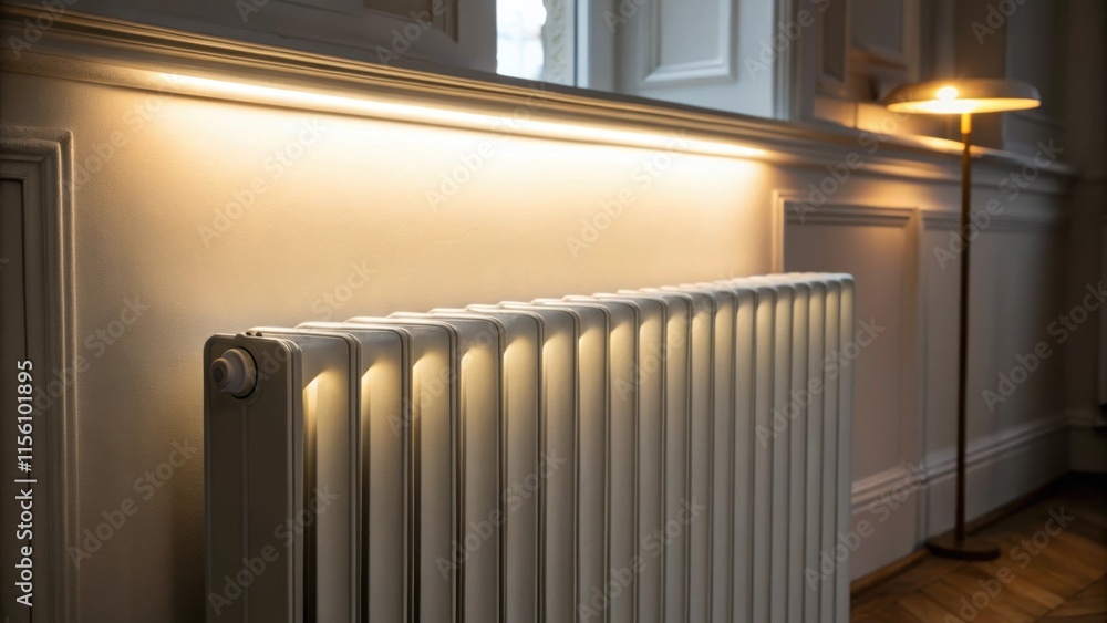 Aufkleber The view captures the interaction of light and shadow on the radiators surface the smooth lines accentuated by the illumination from an overhead fixture emphasizing the elegance of