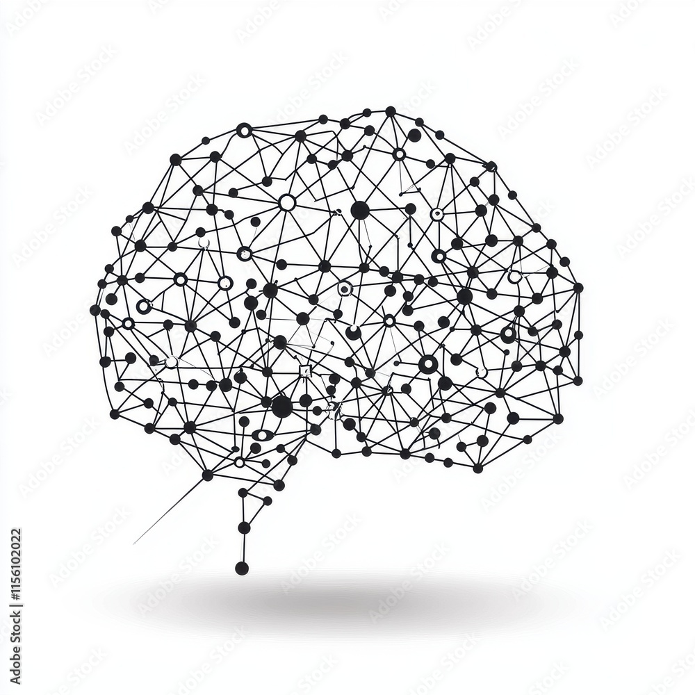 Poster abstract illustration of a brain made from interconnected lines and nodes, symbolizing neural networ