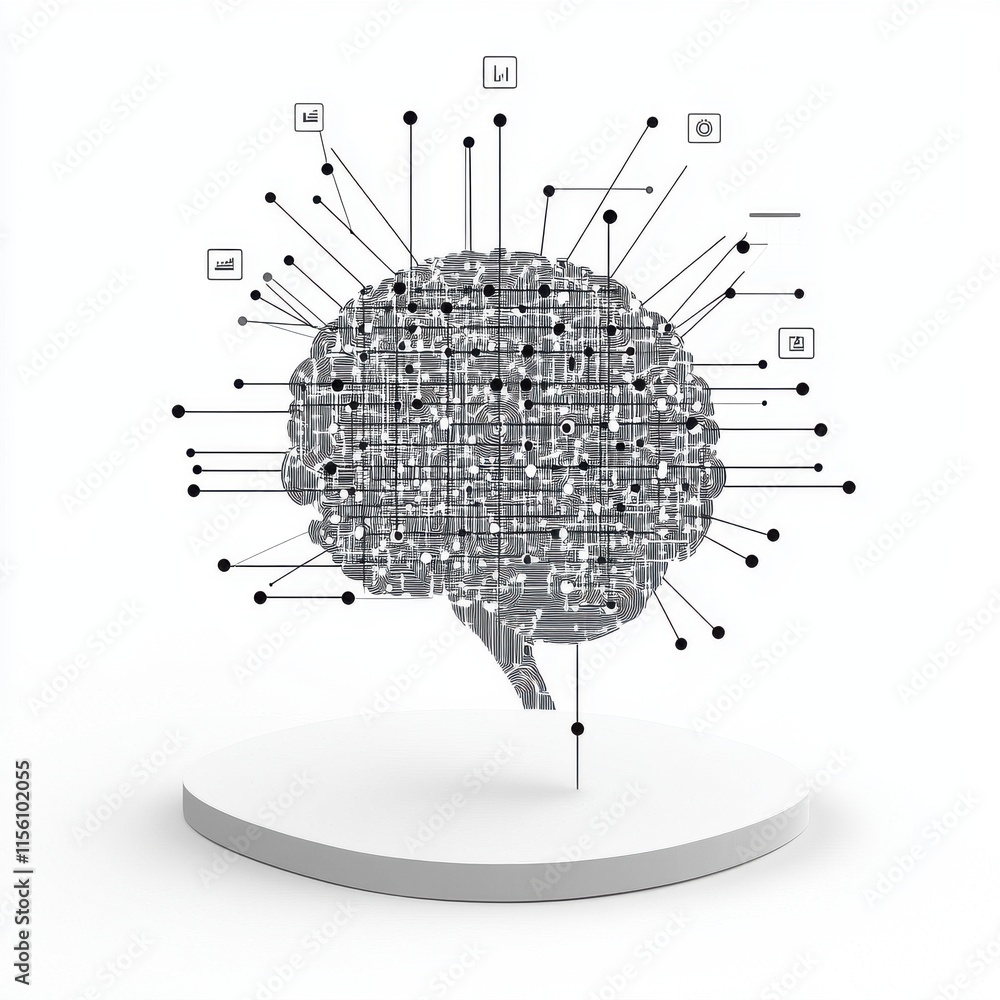 Poster a conceptual representation of an ai brain with data connections, symbolizing technology and intelli