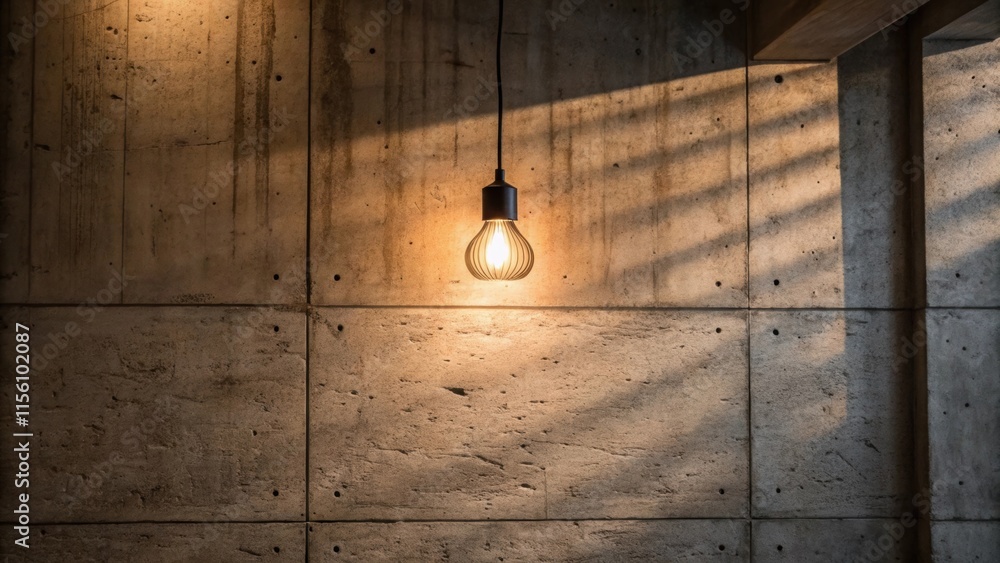 Aufkleber The surface of the concrete wall illuminated by a single pendant light casting intriguing shadows that enhance its texture and create a cozy ambience in the room.