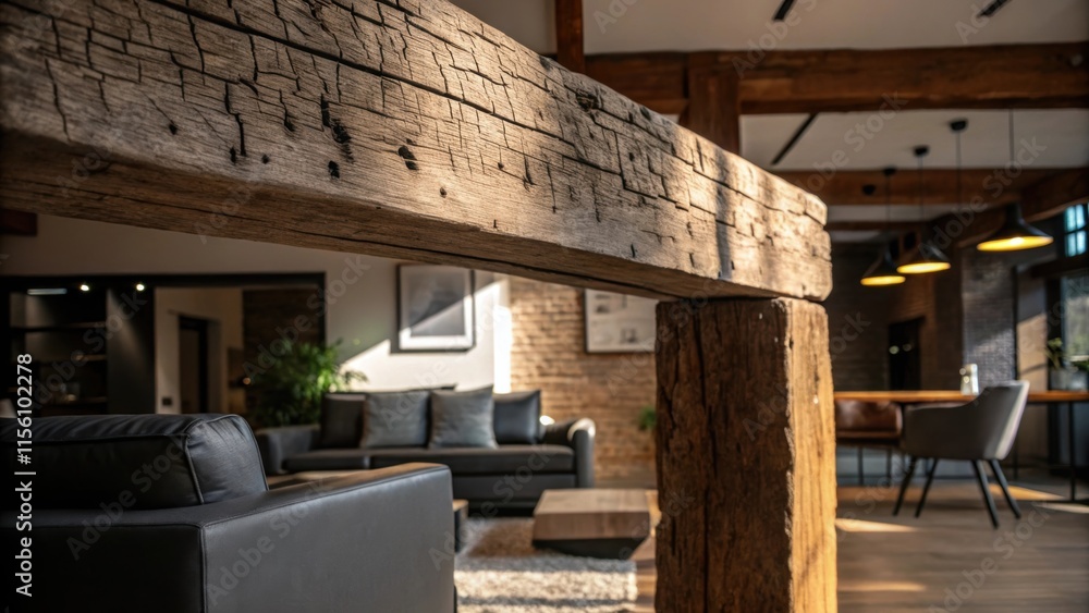 Poster the rugged texture of a thick roughhewn beam contrasts spectacularly with sleek modern furnishings b