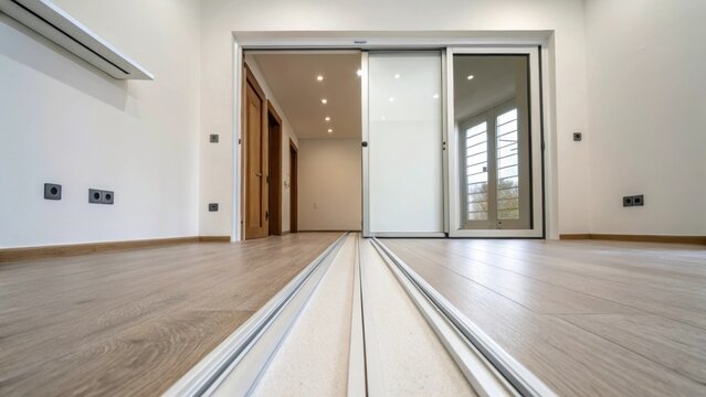 The sliding door track is positioned perfectly above the untouched drywall creating an inviting prelude to potential door options that will enhance the renovated space.