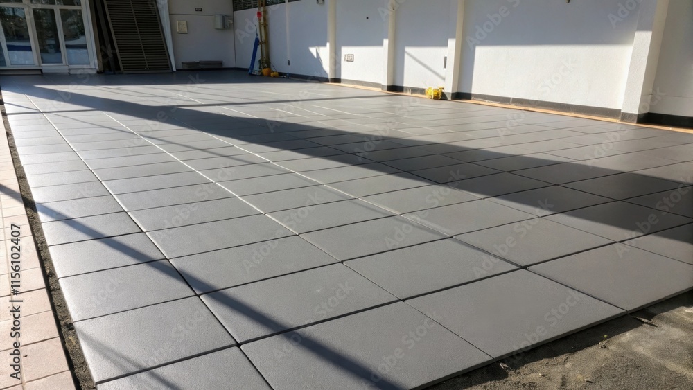 Poster The play of shadows across the expansive sheet of underlayment emphasizing the smoothness and flatness required to support perfectly aligned tile.