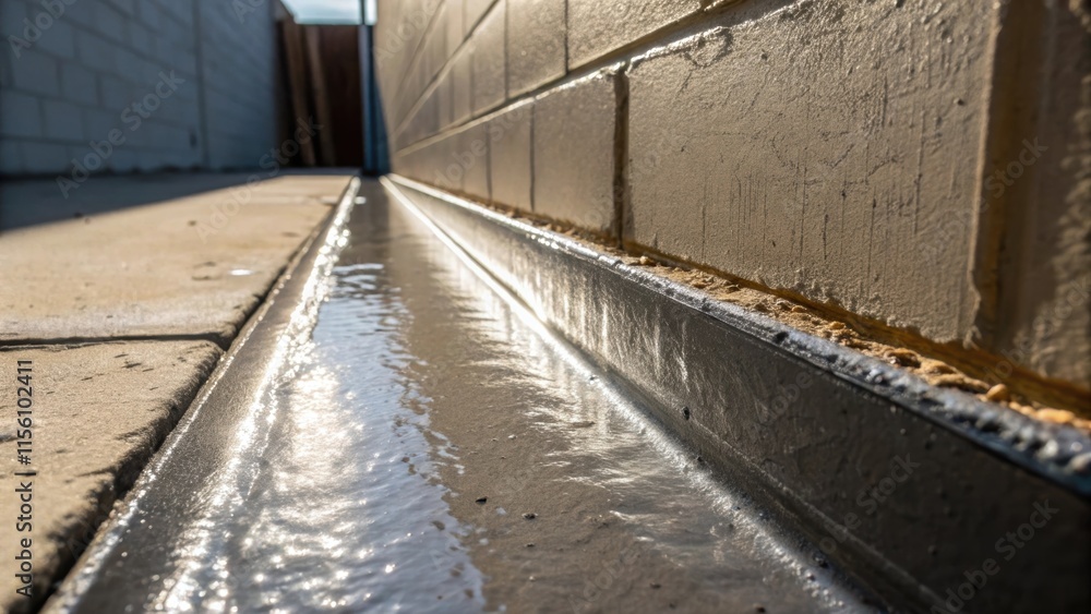 Poster the photograph zooms in on a narrow strip of exposed wall accentuated by the reflective finish of wa