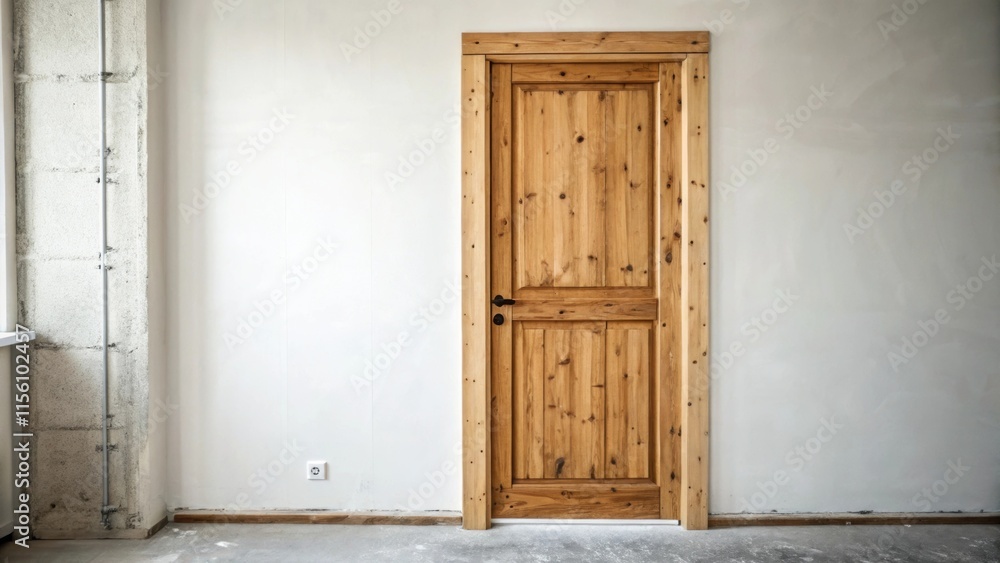 Aufkleber the natural grain of a door with hints of wood knots is visible as it rests against a clean monochro