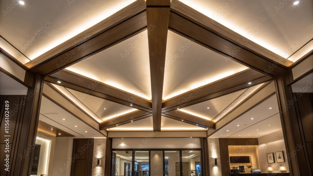 Poster The junction of several beams creates a striking architectural detail with the interplay of light reflecting off their smooth surfaces creating a warm and inviting atmosphere in
