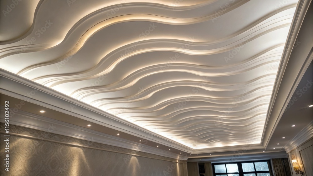 Aufkleber The luminous quality of the freshly plastered ceiling is highlighted with the light source casting gentle shadows that beautifully define the subtle waves and strokes of the