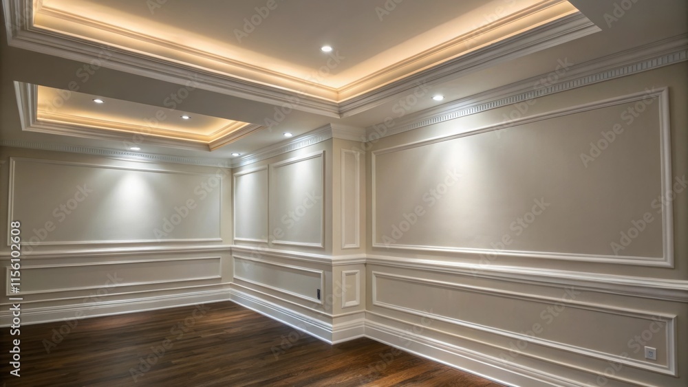 Poster the interplay of light and shadow accentuates the smooth surface of the stacked crown molding while 