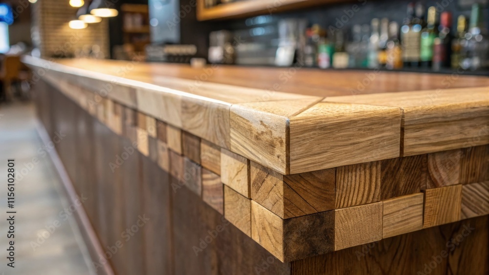 Poster The edge of the bar counter is lined with rough patchwork where joints meet showcasing the craftsmanship and effort still needed for completion.