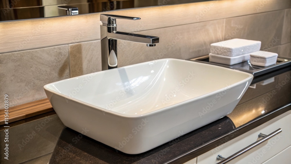 Fototapete The depth of a contemporary sink captures reflected light beautifully while a modern faucet with a flat spout hovers above ready to transform simple tasks into a stylish affair.