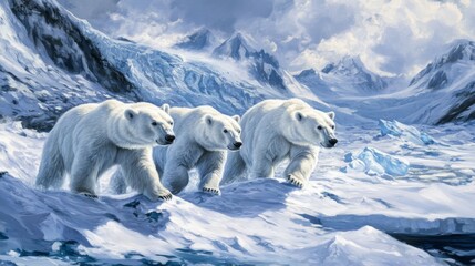 Obraz premium Polar Bears on Melting Ice in Arctic Landscape