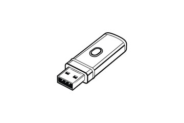 usb pen drive silhouette line art vector illustration on white background