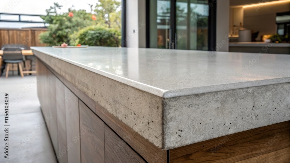Poster The clean lines of a concrete countertop rough at the edges but smooth on top reflecting modern design