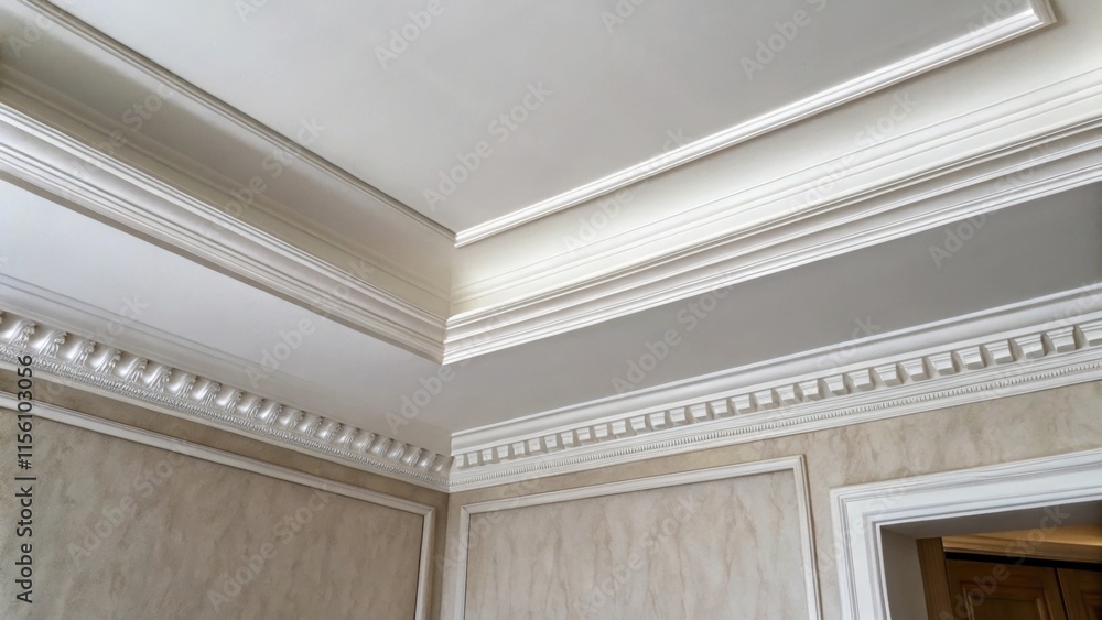 Poster The ceiling features a corner where the plaster has been carefully smoothed out showcasing the expertise in the finishing technique with a seamless transition to adjacent surfaces.