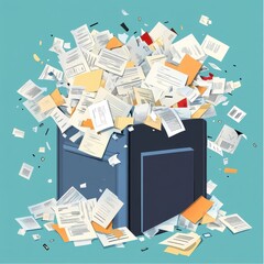 An overflowing filing cabinet with a chaotic mix of paper documents, representing office clutter and disorganization.