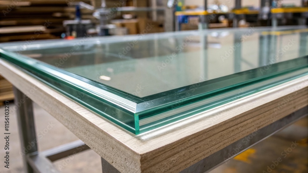 Poster texture shots of a glass panel edge emphasizing the meticulous polishing process with minute details