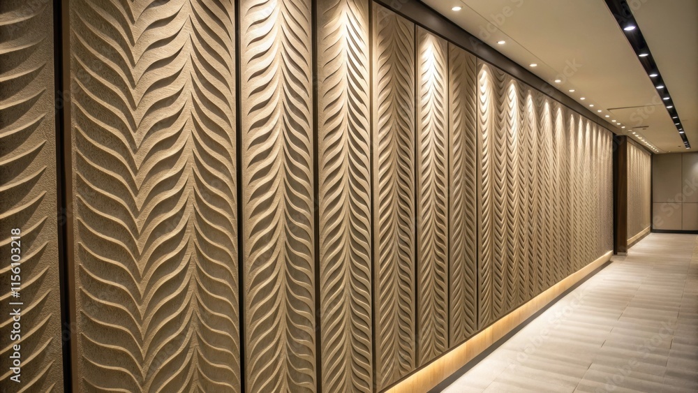 Aufkleber Textured wall panels with sharp ridges and grooves create a rhythmic visual effect casting soft shadows that highlight their dimensionality.